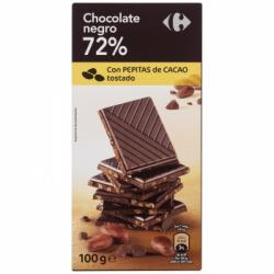 Chocolate negro 72% con pepitas de cacao tostadas caramelizadas Carrefour 100 g.
