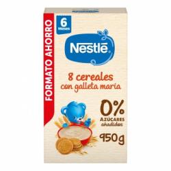 Papilla infantil desde 6 meses 8 cereales con galleta maría sin azúcar añadido Nestlé 950 g.