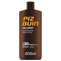Protector solar facial SPF 30 protección alta para pieles sensibles al sol Allergy Piz Buin 400 ml.