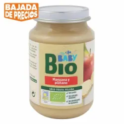 Tarrito de manzana y plátano ecológico Carrefour Baby Bio 200 g.