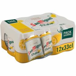 Cerveza San Miguel Radler con limón pack de 12 latas de 33 cl.