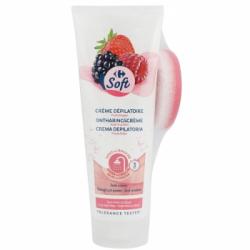 Crema depilatoria bajo la ducha frutas rojas Carrefour Soft 250 ml.