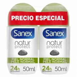 Desodorante roll-on 24h piel normal piedra de alumbre Natur Protect Sanex pack de 2 unidades de 50 ml.