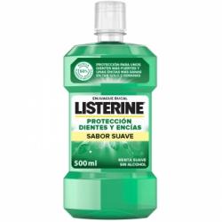 Enjuague bucal protección dientes y encías sabor suave menta suave sin alcohol Listerine 500 ml.