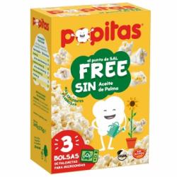 Palomitas al punto de sal para microondas Popitas sin gluten y sin aceite de palma pack 3 unidades de 90 g.