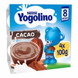 Postre lácteo de cacao desde 8 meses Nestlé Yogolino sin gluten sin aceite de palma pack de 4 unidades de 100 g.