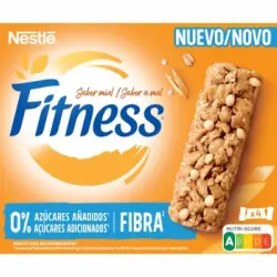 Barritas de cereal integral sabor miel Fitness Fibra Nestlé sin azúcar añadido pack de 4 unidades de 20 g.