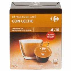 Café con leche en cápsulas Carrefour compatible con Dolce Gusto 16 unidades de 10 g.