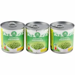 Guisantes medianos Classic Carrefour pack de 3 latas de 120 g.