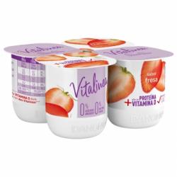Yogur desnatado de fresa sin azúcar añadido Danone Vitalinea pack de 4 unidades de 120 g.