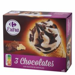 Conos con helado de tres chocolates Carrefour 6 ud.