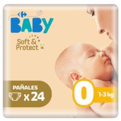 Pañales Carrefour Baby soft&protect Talla 0 (1-3 kg) 24 ud.