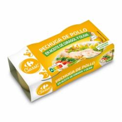 Pechuga de pollo en aceite Classic Carrefour pack de 2 unidades de 52 g.