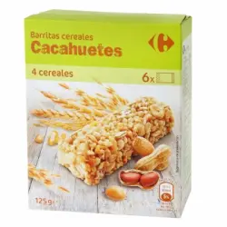 Barritas de cereales con cacahuetes Carrefour 125 g.