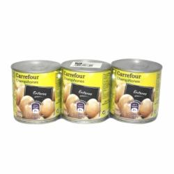 Champiñones enteros Carrefour pack de 3 unidades de 115 g.