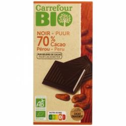 Chocolate negro 70% cacao Perú ecológico Carrefour Bio 100 g.
