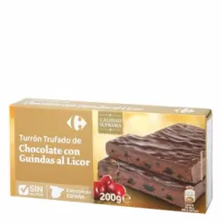 Turrón trufado de chocolate con guindas al licor Carrefour sin gluten 200 g.