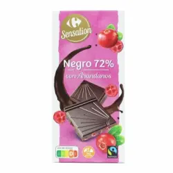 Chocolate negro 72% con arándanos Carrefour Sensation sin gluten 100 g.