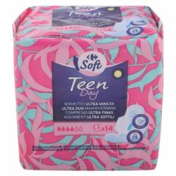 Compresas ultra finas con alas Teen Day Carrefour Soft 14 ud.