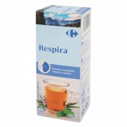 Infusión Respira con tomillo, eucalipto, romero y menta en bolsitas Carrefour 30 ud.