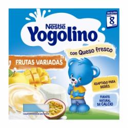 Postre Lácteo con frutas variadas y queso fresco desde 8 meses Nestlé Yogolino sin gluten sin aceite de palma pack de 4 unidades de 100 g.