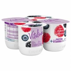Yogur desnatado de frutos del bosque sin azúcar añadido Danone Vitalinea pack de 4 unidades de 120 g.
