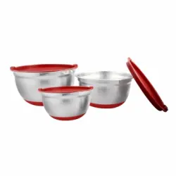 Set 3 Bowls Antideslizantes de Acero Inoxidable - Plata