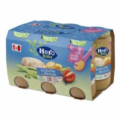 Tarrito de verduritas con merluza desde 6 meses Hero Baby sin gluten sin aceite de palma pack de 6 unidades de 235 g.