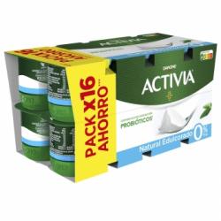 Bífidus desnatado natural edulcorado Danone Activia pack de 16 unidades de 120 g.