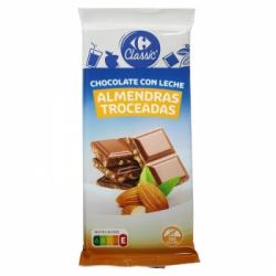 Chocolate con leche y almendras troceadas Classic ́ Carrefour sin gluten 150 g.