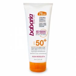 Crema facial cara y escote SPF50+ protección muy alta anti-manchas y antiarrugas rosa mosqueta Babaria 75 ml.