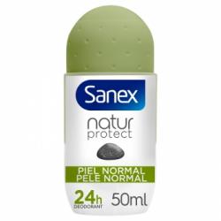 Desodorante roll-on piel normal 24h con piedra de alumbre Natur Protect Sanex 50 ml.