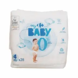 Pañales Carrefour Baby 0% Talla 4 (7-18 kg) 28 ud.