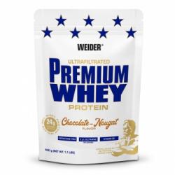 Proteína en polvo sabor chocolate Premium Whey Weider doy pack 500 g.