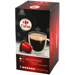 Café descafeinado en cápsulas Carrefour Extra compatible con Nespresso pack de 20 unidades de 5,2 g.