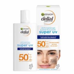 Fluido protector facial con ácido hialurónico SPF50+ Anti-manchas & Anti-polución Super UV Garnier Delial 40 ml.