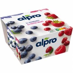 Preparado de soja sabor arándanos y frutos rojos Alpro sin gluten sin lactosa pack de 4 unidades de 125 g.