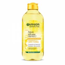 Agua micelar con vitamina C limpia, desmaquilla e ilumina la piel apagada fórmula hipoalergénica Garnier 400 ml.