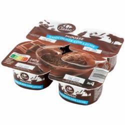Mousse de chocolete con leche Carrefour Classic ́ pack de 4 unidades de 60 g.