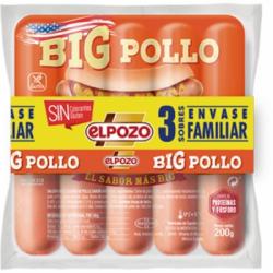 Salchichas BIG pollo El Pozo sin gluten pack de 3 unidades de 200 g.