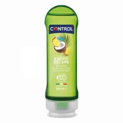 Gel de masaje corporal con aroma a frutas tropicales Exotic Escape 2 en 1 Control 200 ml.