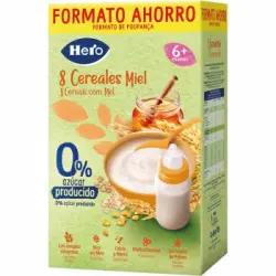 Papilla infantil desde 6 meses 8 cereales con miel sin azúcar añadido Hero Baby 820 g.