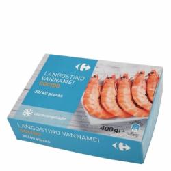 Langostino vannamei cocido 30/40 piezas Carrefour 400 g.