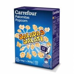 Palomitas saladas para microondas Carrefour pack de 3 unidades de 100 g.