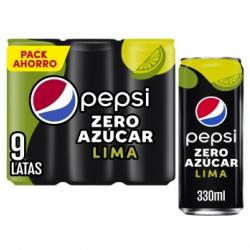 Pepsi zero azúcar lima pack de 9 latas de 33 cl.