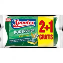 Set de 2 Estropajos con esponja SPONTEX Poder Verde