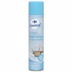Ambientador spray ropa limpia Essential Carrefour 300 ml.