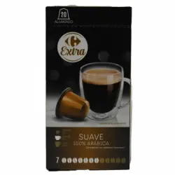 Café suave en cápsulas Carrefour Extra compatible con Nespresso 20 ud.
