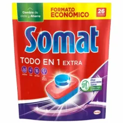 Lavavajillas a máquina en pastillas Todo en 1 Somat 26 ud.