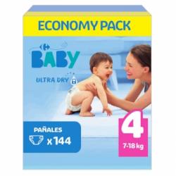 Pañales Carrefour Baby Ultra Dry Talla 4 (7-18 kg) 144 uds